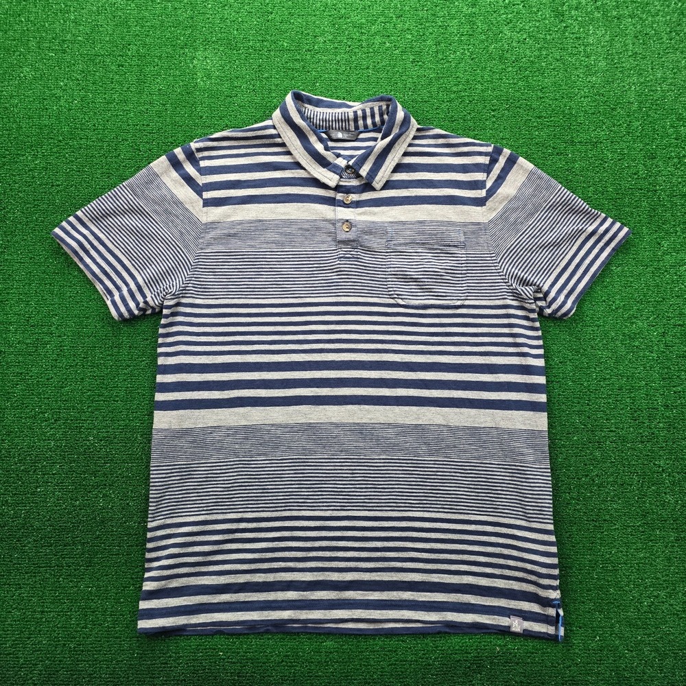 The North Face Polo Shirt Mens Large Navy Blue Grey Striped Pocket Tee Outdoors
